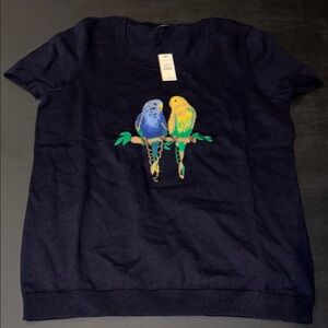 New Talbots Dark Colorful Bird sweater